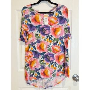 Agnes & Dora Floral Hi-Lo Tunic Top‎ Colorful Flowers Casual Tee Shirt S